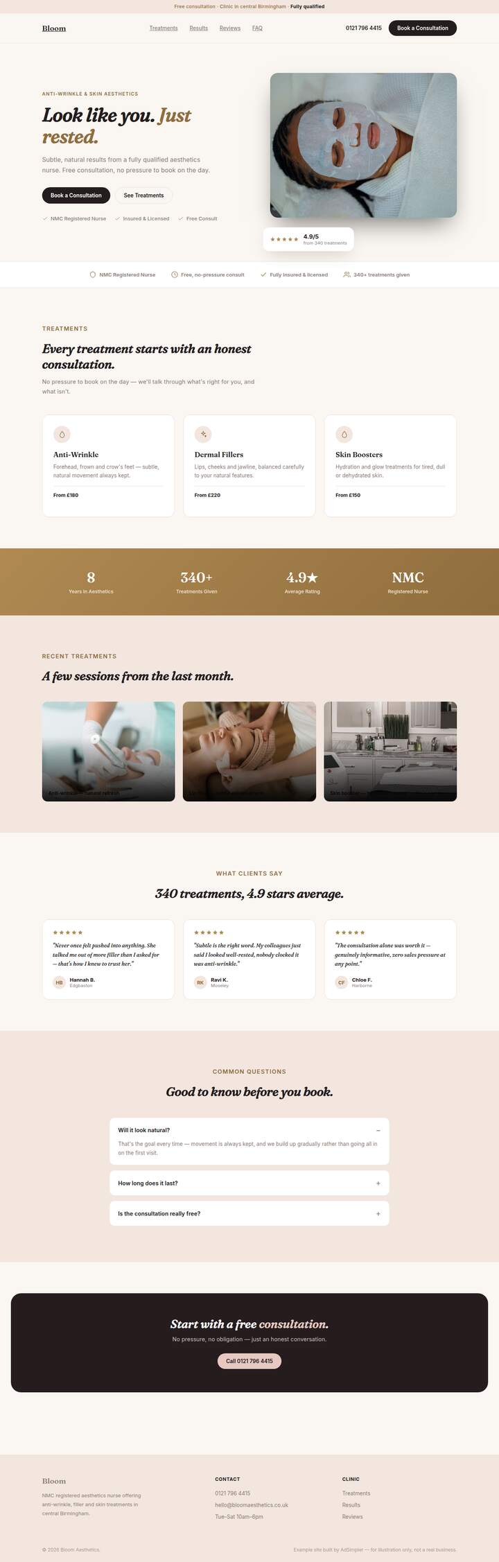 Screenshot of the Bloom Aesthetics example site