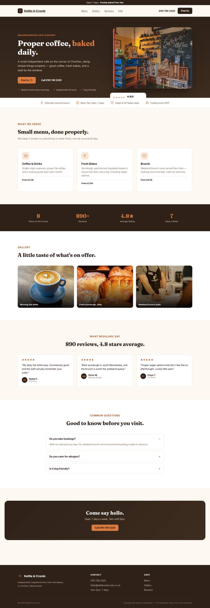 Screenshot of the Kettle & Crumb example site