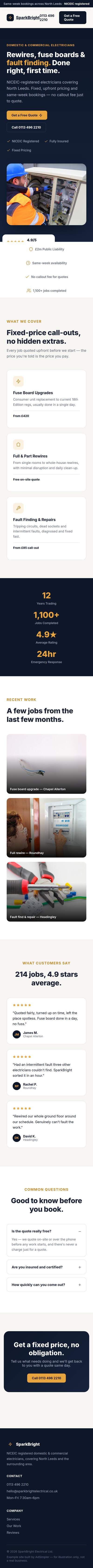 The SparkBright Electrical example site on a phone