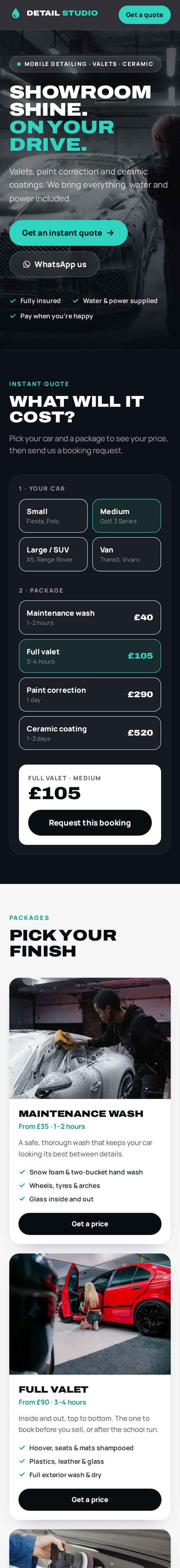 The example detailing website on a phone