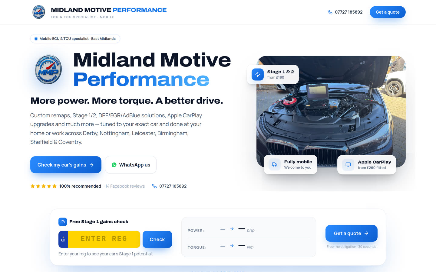 Midland Motive Performance homepage, built by AdSimpler